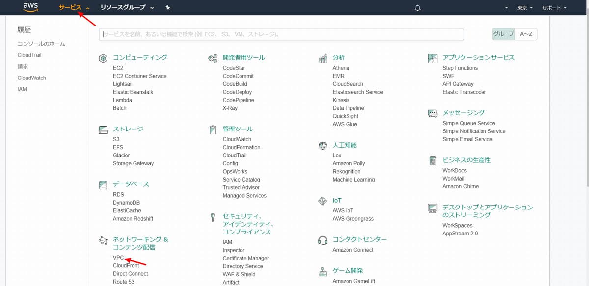 VPC サービスへ