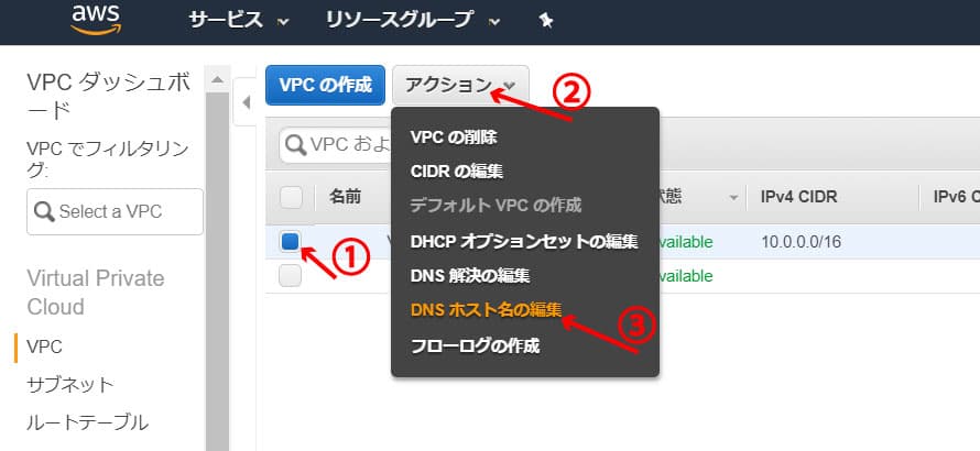 「DNS ホスト名の編集」をクリック