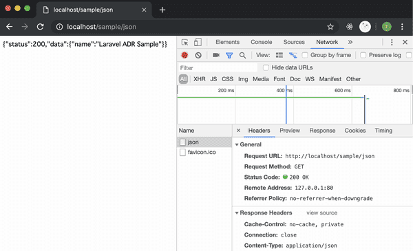 Json レスポンスを返す ADR の動作確認