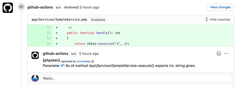 静的解析エラーのレビューコメント