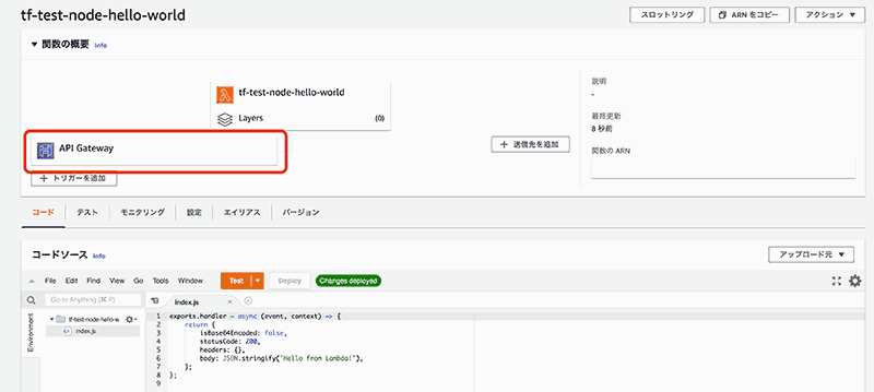 Lambda関数にAPIGatewayが関連付いている