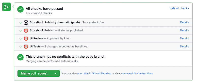 プルリク上の UI checks が全て successful になった