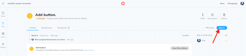 Chromatic Pull Request 画面