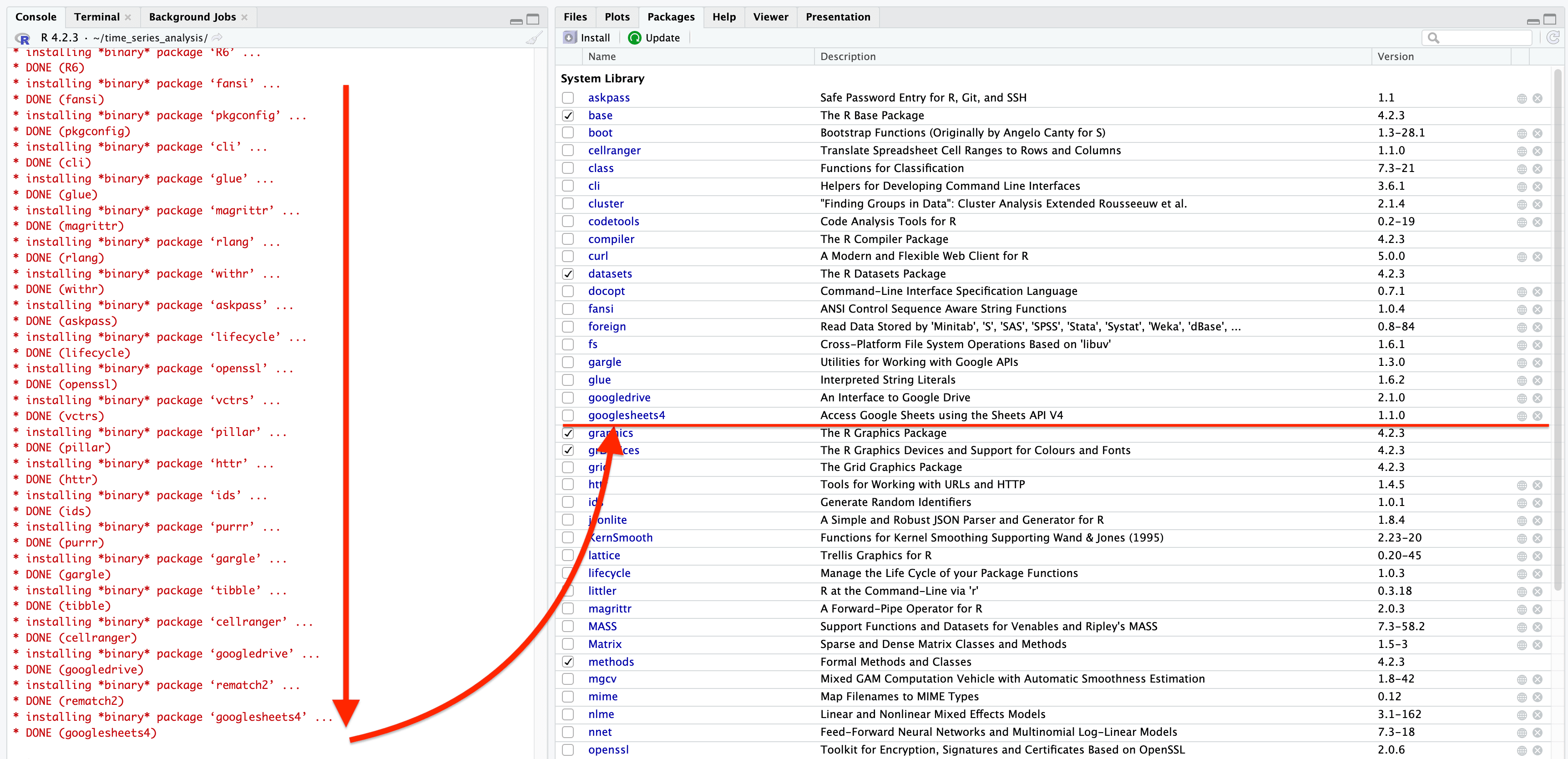 インストールしたライブラリが表示