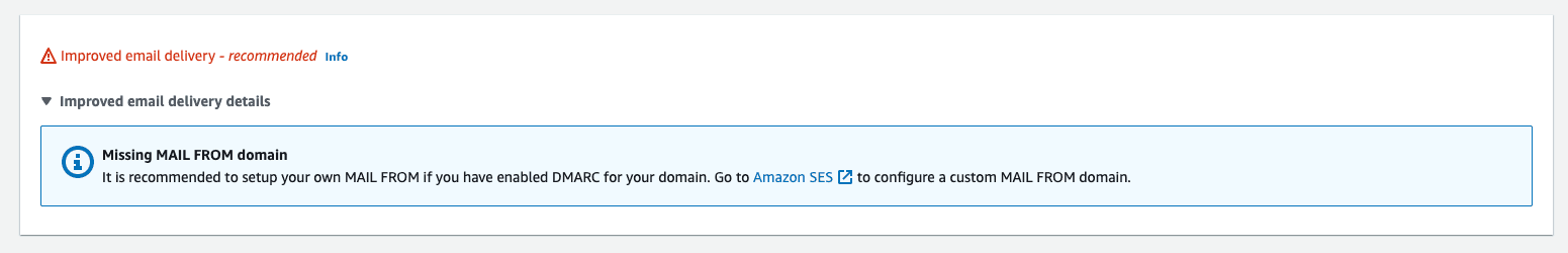 カスタム MAIL FROM ドメインは未設定の状態