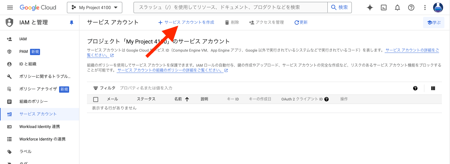 サービスアカウント作成