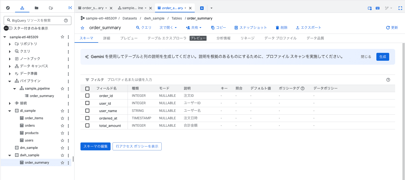 order_summaryテーブル詳細