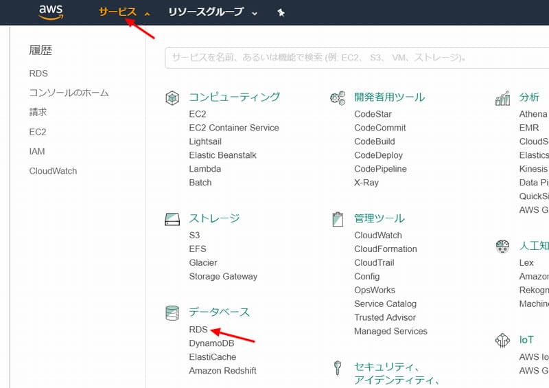 RDS コンソールへ