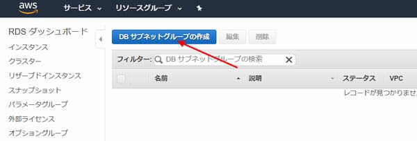 「DB サブネットグループの作成」ボタンをクリック