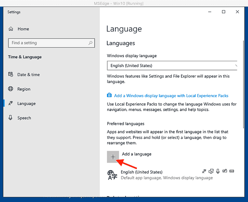 言語追加設定を開く