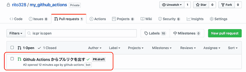 Github Actions で Pull Request を作成する