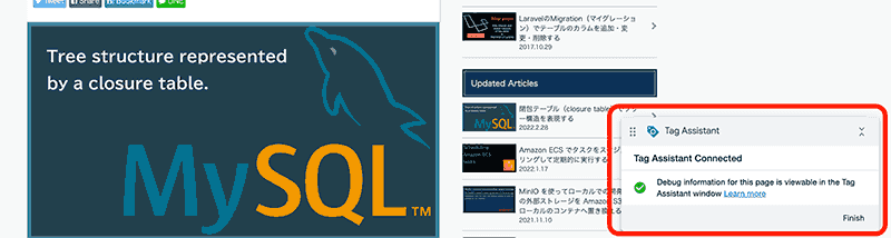 タグアシスタントのウィンドウも表示される