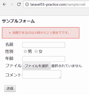 独自バリデーション確認画面