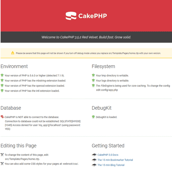 CakePHP3 初期画面