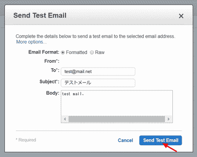 Send a Test Email ボタン